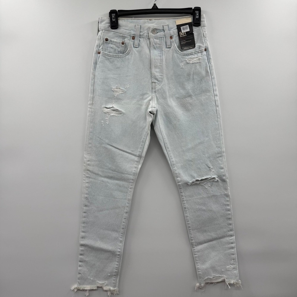 FLAWED Levi's 501 Skinny Womens High Rise Light Wash Distressed Ripped Jeans